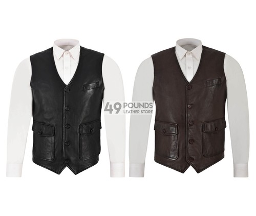 Men leather neck waistcoat - v-neck,