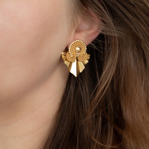 Beige soutache earrings - beige, with