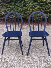 X2 SOLID ELM WINDSOR ERCOL 400 DINING CHAIRS IN PLIMSOLL PAINT & PAPER LIBRARY 