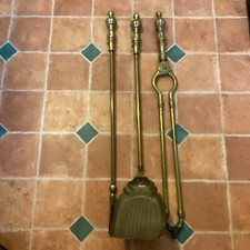 LATE VICTORIAN SOLID BRASS FIRE IRONS SET - TONGS, SHOVEL, POKER.