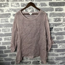 Pure Jill Linen Top Women 3X Mauve Pink Lightweight Blouse Beach Sheer Lagenlook