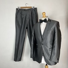 Marc Darcy 3 Piece Suit Men's Silver Grey 38R Jacket 32W 32L Evening Wear