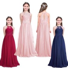 UK Girls Dress Halter Dresses Chiffon Gown Hollow Back Pageant High-waisted Kids