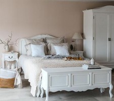 JULIETTE Shabby Chic White Kingsize Bed, 5ft French bed,hand carved headboard