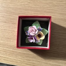 Signed Denton China Made in England Vintage Porcelain Flower Brooch Pin