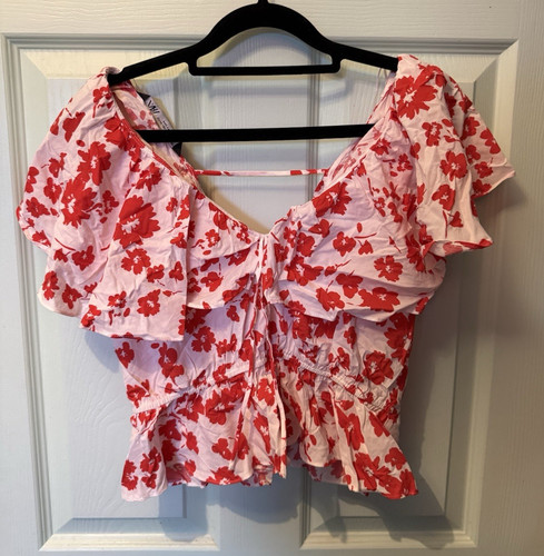 Zara white red floral ruffle - &,
