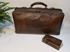 Antique Leather Gladstone bag Doctors bag set / shop prop