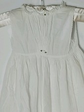 Antique Victorian Edwardian Long Baby Christening Gown Robe -White Cotton 