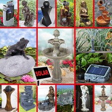 SOLAR WATER FEATURE SOLAR FOUNTAIN GARDEN SOLAR POWERED OUTDOOR CASCADE PUMP LED