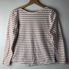 Fat Face Women Size 10 White Red Blue Breton Stripe Cotton Stretch Top Casual