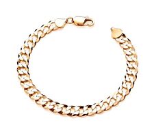 Men's 9ct Yellow Gold on Silver 8.5" Curb Bracelet - 8mm - Solid - UK Hallmarked