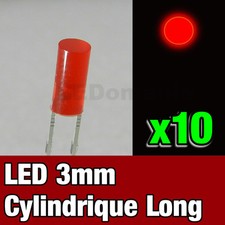 268/10# 3mm Cylindrical Red 10pcs LED Diffuser ->150mcd - Flat Top RED