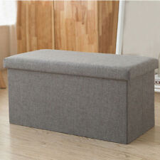 Folding Ottoman Storage Box Pouffe Seat Stool Home Chair Foot stool Bench LINEN