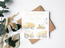Personalised Birthday Construction card- diggers tractor cement mixer