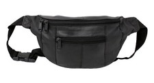 Genuine Black Leather Waist Bum Bag Money Belt Hip Pouch Holiday Travel Wallet