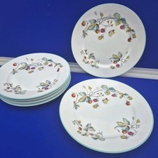 Royal Worcester Strawberry Fair x6 Porcelain Dinner Plates 10” Blue Rim