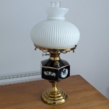 Antique Oil Lamp Ceramic Brass