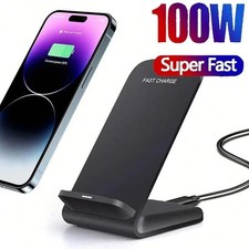 100W Fast Wireless Charger Stand Dock For Apple iPhone Samsung Android Phone UK