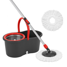 360° FLOOR MAGIC SPIN MOP BUCKET SET MICROFIBRE ROTATING DRY HEADS WITH 2 HEADS