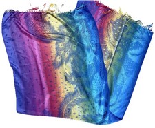 Rainbow Scarf Shawl Ostrich Peacock Feather Large Pashmina Style Silky Wrap Wome