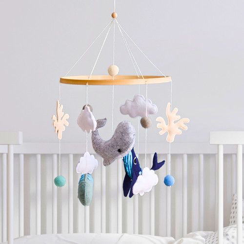 Wooden whale baby mobile - wooden,