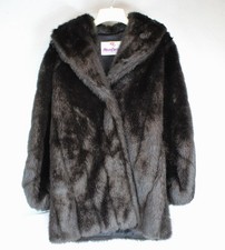 Vintage Monterey Fashions USA Black Faux Fur Coat, Size 8