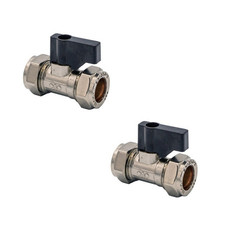 2 x 15mm Lever Handle Compression Isolating Valve Chrome Quarter Turn