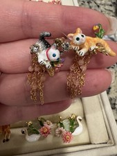 Les Nereides Gray And Tabby Cat Tassel Earrings