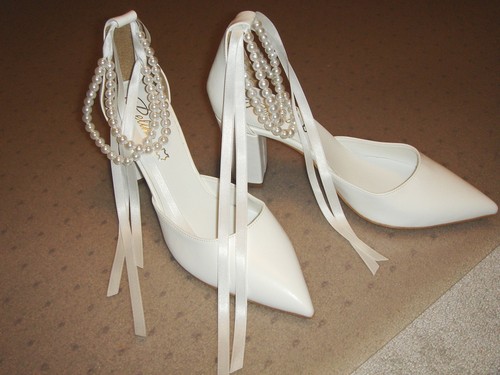 White pearl ankle strap bridal - pearl,