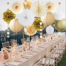 White Party Decorations Tissue Pom Poms Paper Lanterns Hanging Paper Fan Honeyco