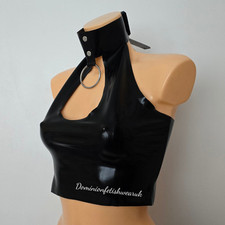 UK 8 0.5mm Black Latex Crop Top Small plunge rubber fetish wear