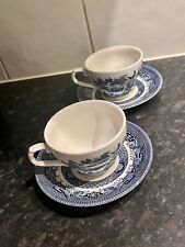 Churchill Pottery-Set Of 2 Tea Cups-WILLOW PATTERN-Blue & White-Cups Only
