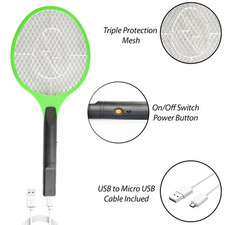 Bug Zapper Racket Fly Swatter USB Mosquito Bat Wasp Electric Insect Pest Killer