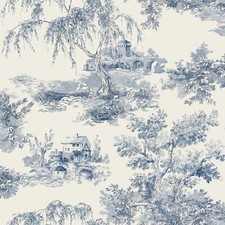 Toile De Jouy Wallpaper A69802 Blue Trees Chateau French Countryside Grandeco