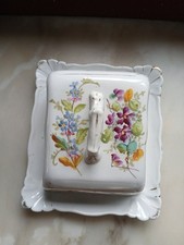 Cheese Dish Antique 1890s Hand Decorated Floral Gold Lustre Large With Handle