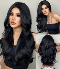 Black Cosplay wig Long wavy Heat resistant Synthetic hair Black women Rose net