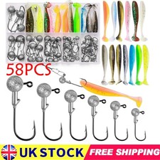 58pc Lure Drop Shot Set Jig Lead Head Hook Soft Worm Tail Pike Perch