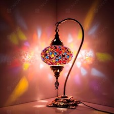 Turkish Moroccan Mosaic Lamp Tiffany Glass Table Desk Lamp Colorful - Free Bulbs