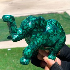 1.21LB Natural glossy Malachite Crystal  Handcarved elephant mineral sample