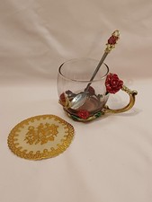 ​NEW Enamel Red Rose Glass