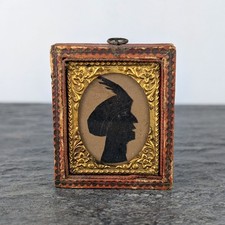 Antique 19c Portrait Miniature Small Silhouette Folk Art Picture wearing a Hat