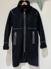 Zara Black Faux Leather Faux Suede Shearling Funnel Neck Biker Coat Jacket