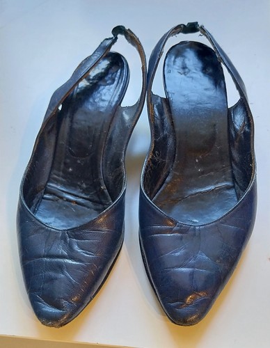 Vintage 1950 sling back navy - vintage,