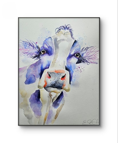 Original cow watercolour - cow,