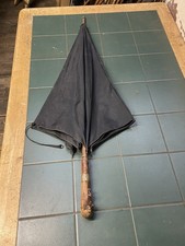 Vintage Umbrella With Ornate Wooden Burr Style Handle With Ornate Brass Cuff