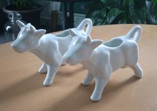 2 X  Vintage Cow Milk Jug Glossy White Porcelain Cow Creamers, Kitchen Decor VGC