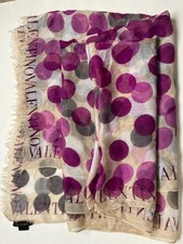 Valentino Scarf Designer Italy Polkadot Purple Lilac Logo Modal Cashmere Blend