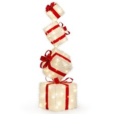 3FT Christmas 80 LED Lighted Gift Box Tower Pre-lit Stacked Xmas Present Boxes