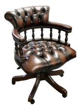 Chesterfield Captains Desk Office Chair Antique Brown