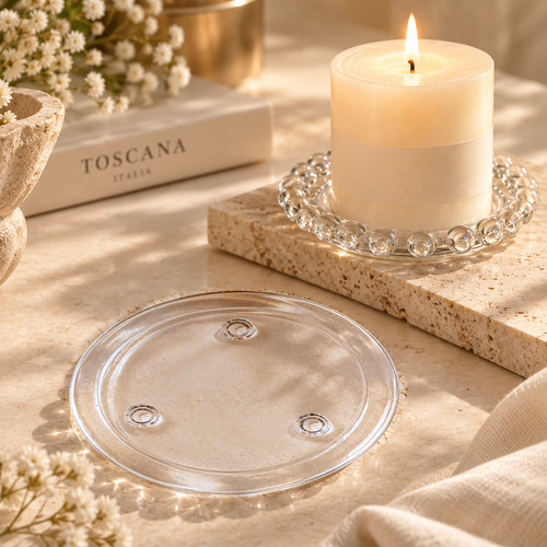 Clear glass candle - candle, plate